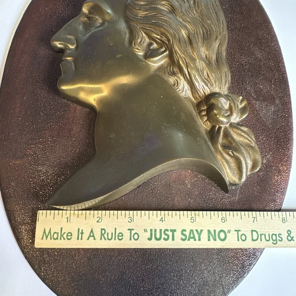 Antique Bronze George Washington Profile Bust Plaque Wall Hanging Americana 9.5